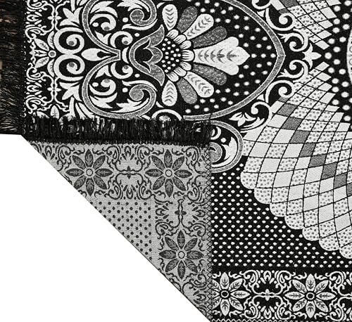 Image of Chenille /Cotton Carpet 5x7 Feet | Soft Velvet Rug for Living Room, Hall & Bedroom | Floor Carpet for Home | Designer Dari for Floor 150x210 cm | Non-Slip & Durable Kalin (Black)