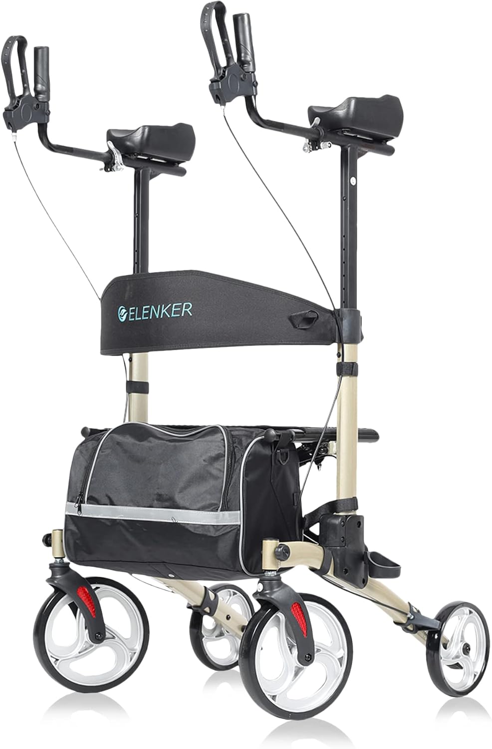 ELENKER Upright Walker, Stand Up Folding Rollator Walker with 10” Front Wheels Backrest Seat and Padded Armrests(Champagne) : Health & Household