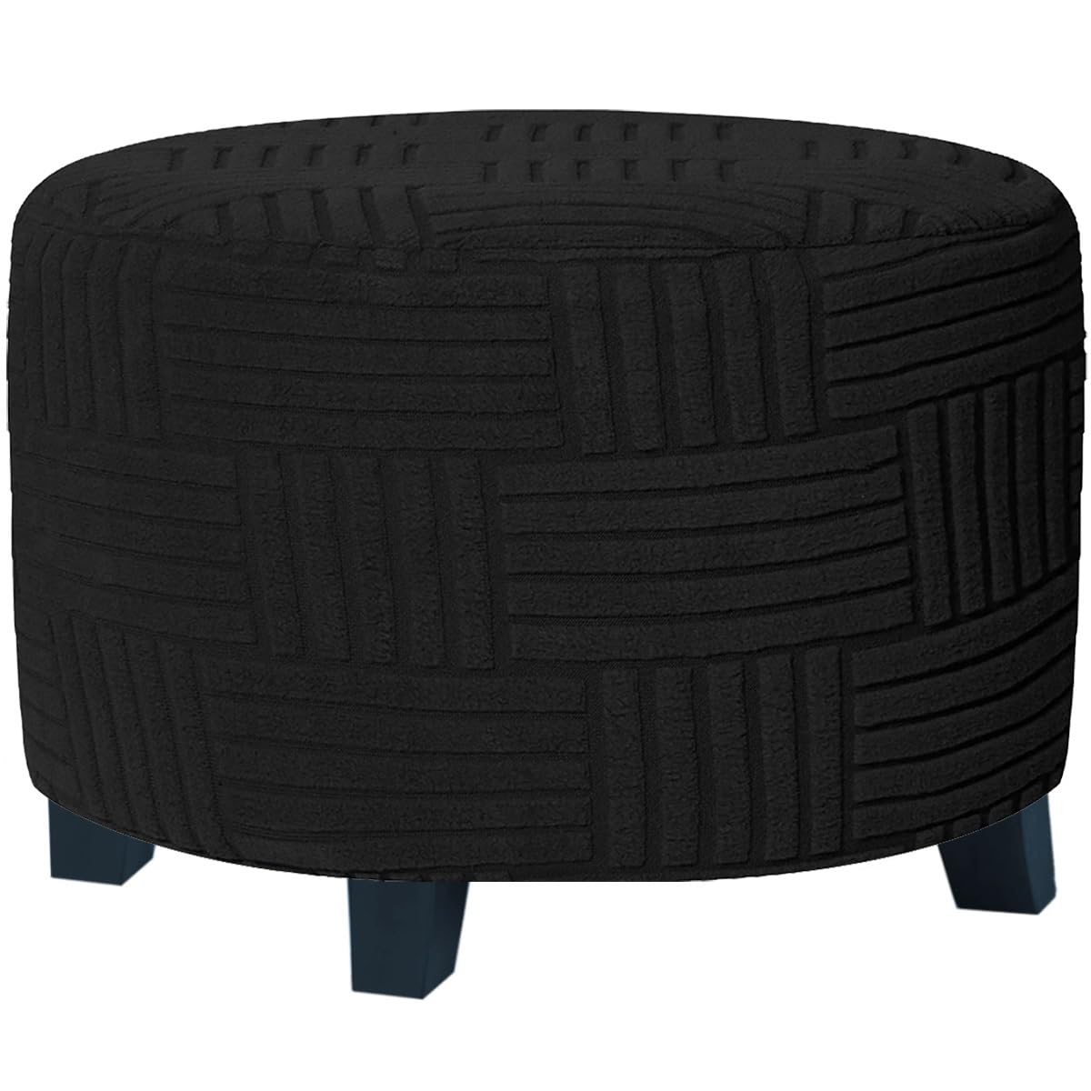 Round Ottoman Replacement Cover Exclusively 24 30 36 28 Inch, Soft Skin-Friendly Jacquard Fabric Footrest Stool Slipcover with Elastic Bottom, Stretch