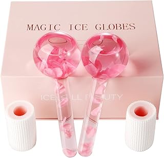Ice Globes for Facials-Tighten Skin and Reduce Puffiness, Facial Ice Globes-Cold or Hot Skin Massagers Globe, Ice Globes for Face Enhance Circulation and Complexion (Pink)