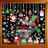 Christmas Decorations Window Clings Large Stickers for Glass(Size of Santa Claus is 7.5in.), Xmas Decor Decals Holiday Snowflake Reindeer Snowman Christmas Tree Stocking, Party Supplies Gift Idea