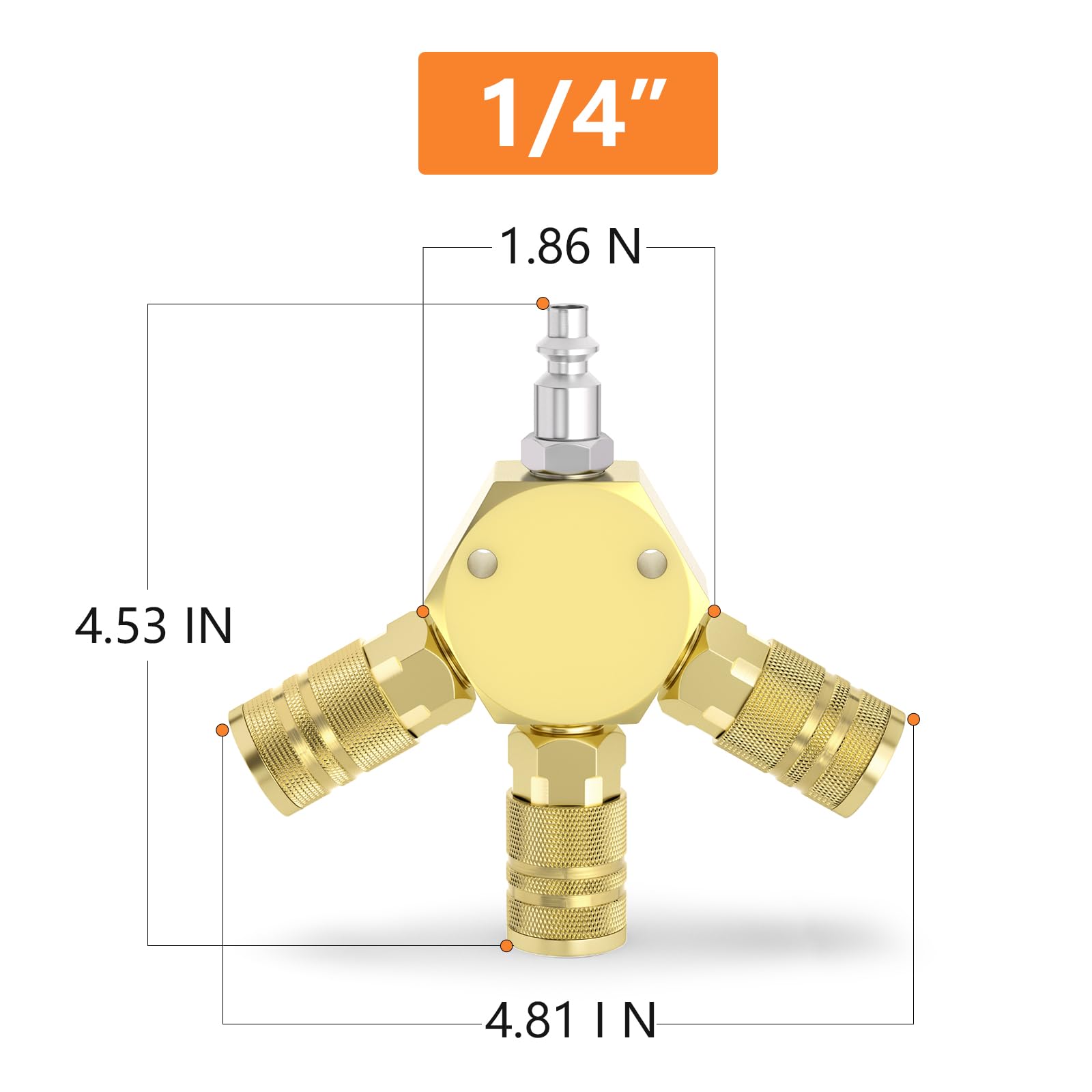 GASHER 3-Way Air Manifold Splitter With Couplers & Plugs - 1/4" NPT, Aluminum Hex Body, For Air Compressor Accessories (2-Pack)