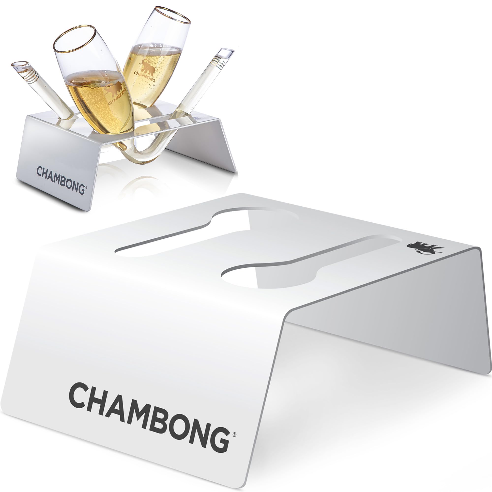 Chambong - Metal Stand - Holder For Chambong Champagne Glasses - Great Gift - Fits Acrylic, Glass, & Mini Chambong (Holds 2 Chambongs)