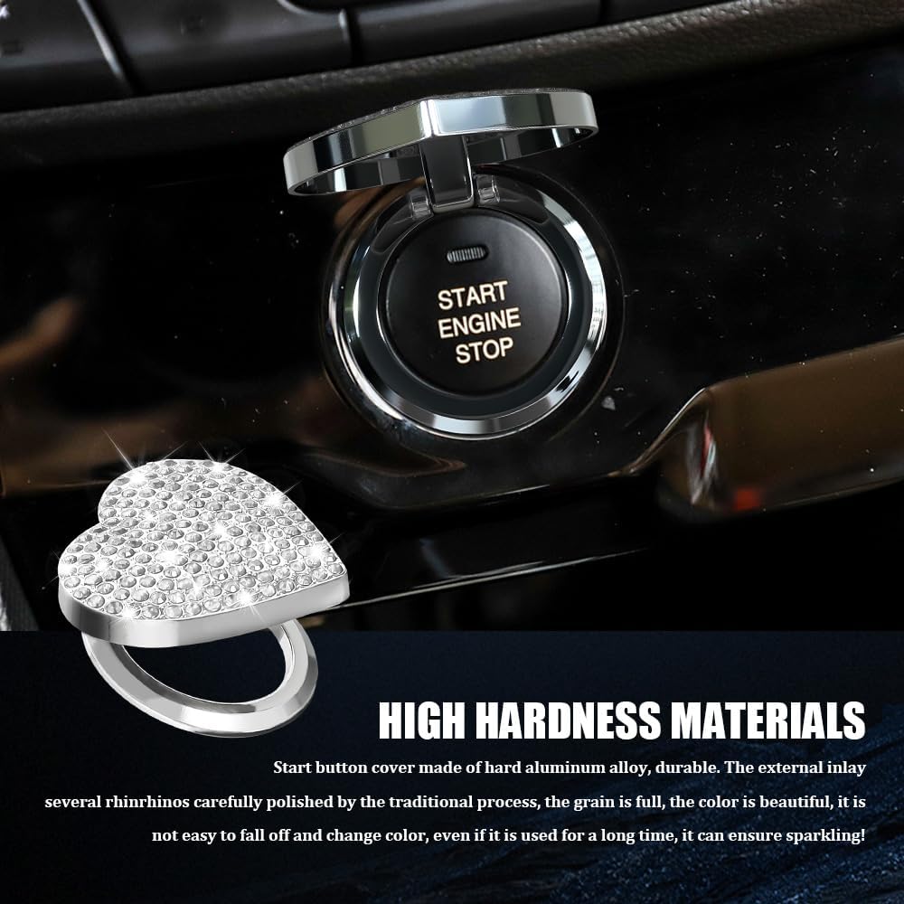 Bling Car Engine Start Button Cover, Push Start Button Cover, Cute Heart Shape Diamond Ignition Cap, Car Sparkly Rhinestone Ignition Decal for Women Girls thumbnail