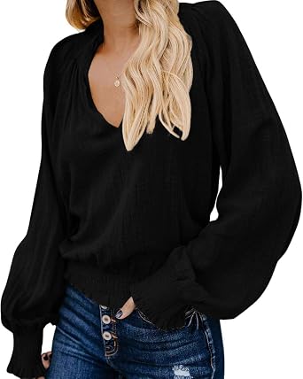 LAMISSCHE Womens Boho Blouse V Neck 