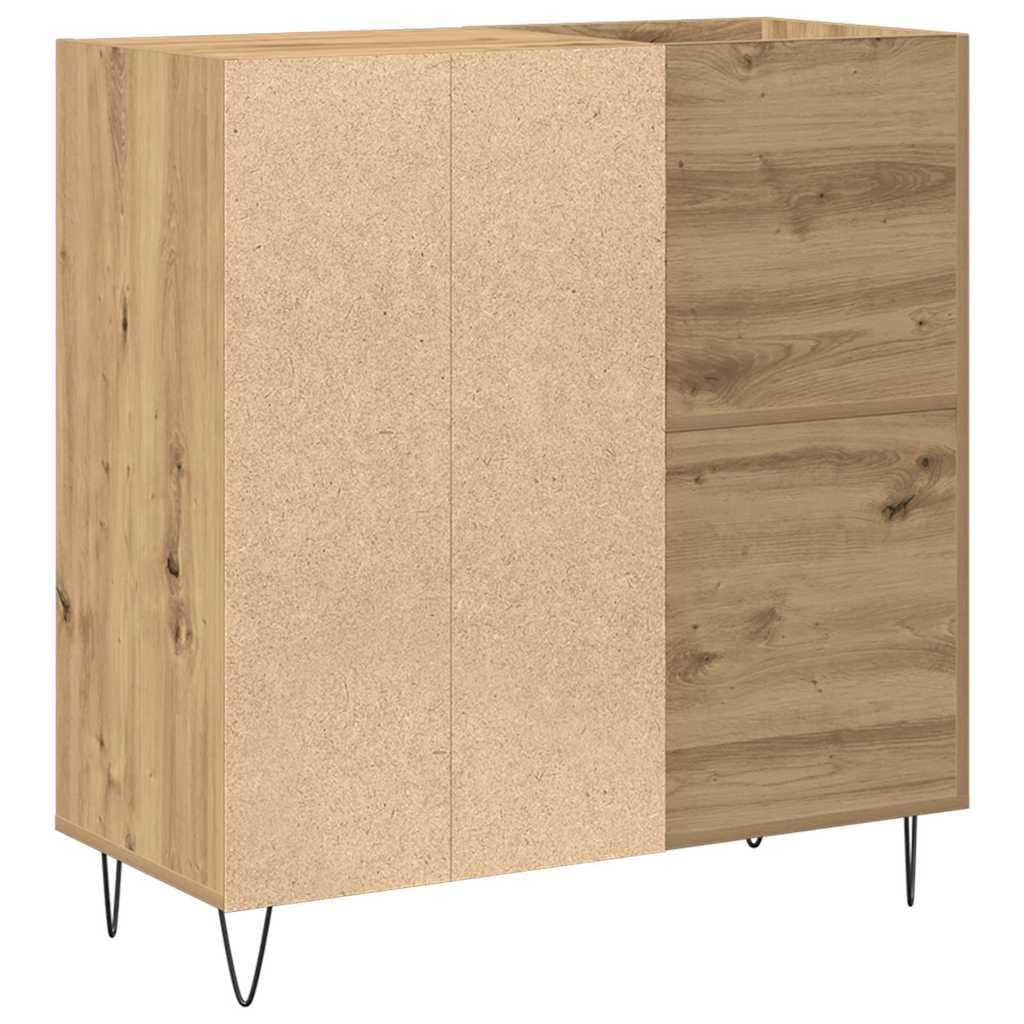 Armadietto per dischi in rovere Artisan con 4 ripiani, 85 x 38 x 89 cm, spazio per vinile, CD, DVD, supporti multimediali in soggiorno e ufficio, moderno in legno con gambe in metallo