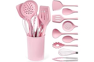 LOVEINUSA Silicone Cooking Utensils Set in Pink - 10 Pieces
