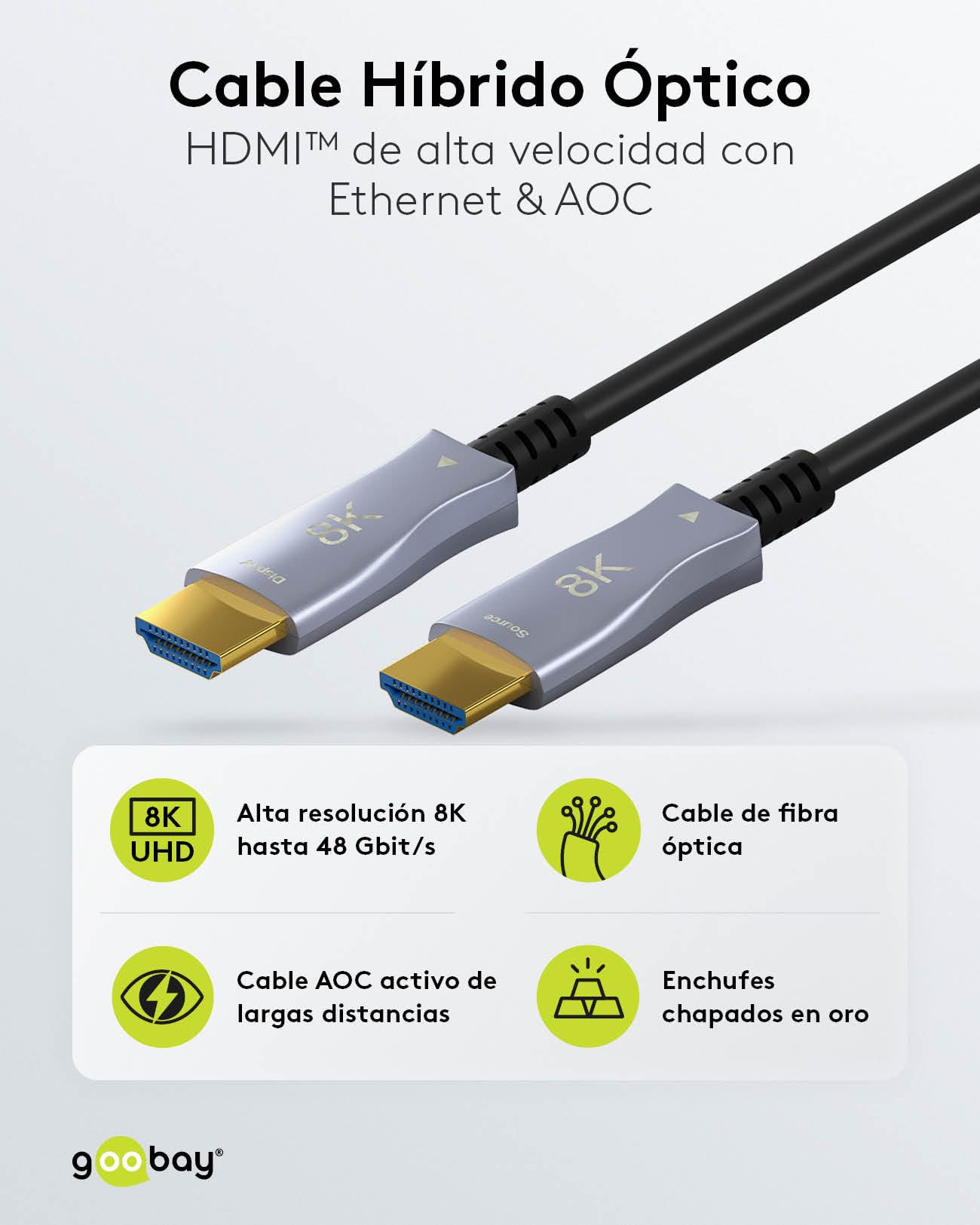 goobay 65559 Cable óptico híbrido Ultra High-Speed HDMI/Cable de alta velocidad con capacidad para 8K @ 60 Hz y 4K @ 120 Hz / 48 Gbps, ARC (Canal de retorno de audio), HDCP / 20 metros