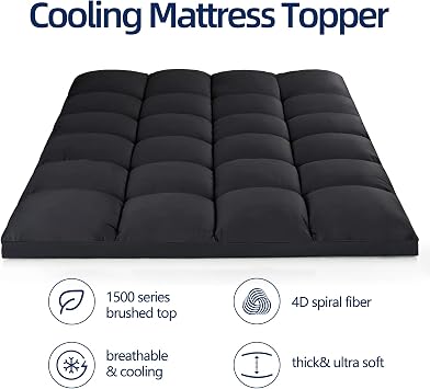 CHOPINMOON Twin Mattress Topper for Back Pain, Thick Mattress Pad Cover | Plush Pillow Top Mattress Topper, Breathable Soft Bed Topper with 8-21Deep Elastic Pocket, Cooling for Hot Sleepers, Black