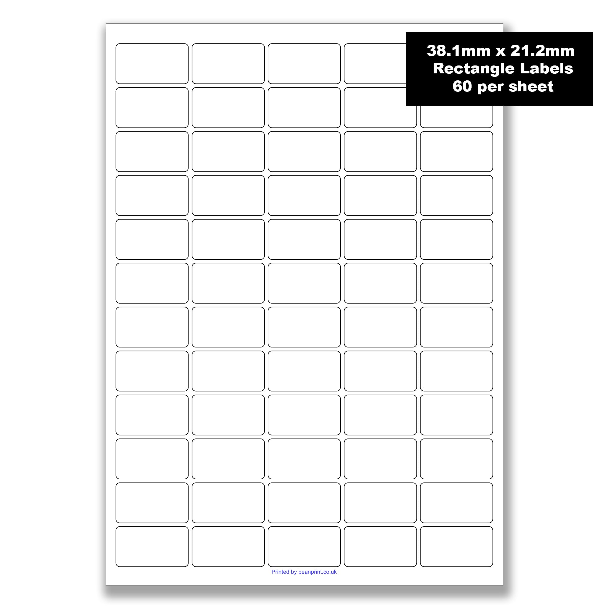 Blank 38.1mm x 21.2mm Rectangle Labels - 60 Per Sheet, 10 Sheets - Matt White Self-Adhesive Stickers, Printable with Laser or Inkjet Printer