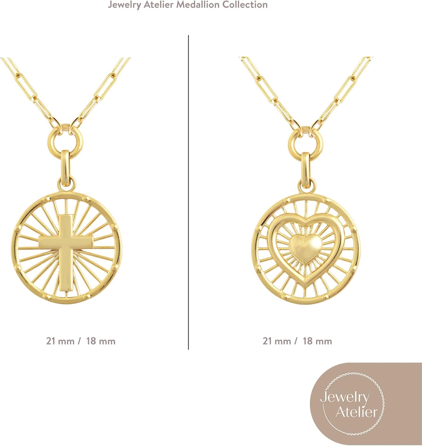 Jewelry Atelier Gold Filled Medallion Coin Necklaces for Women 14K Gold Filled Necklace with Adjustable Length Water/Tarnish Resistant, Statement Necklace Gold Necklace Round Pendant (Cross, 18 inch)