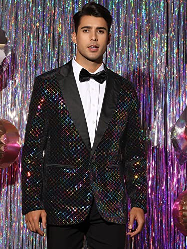 Lars Amadeus Sequin Blazer for Men's Peak Lapel Prom Party Shining Plaid Sports Coat2