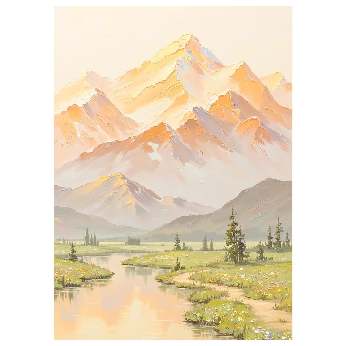 LCDIUDIU Hand Painted Unframed Oil Paintings Abstract Mountain Landscape Wall Art River Valley Wildflower Meadow Artwork Modern Wall Decor for Living Room Bedroom Office 70X100Cm(28X40Inch)