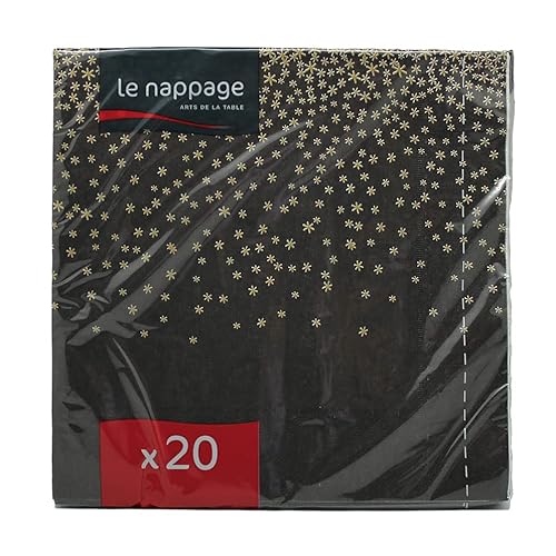 20 Serviettes en ouate 40x40cm 3plis Paillette Noir/Or Cover