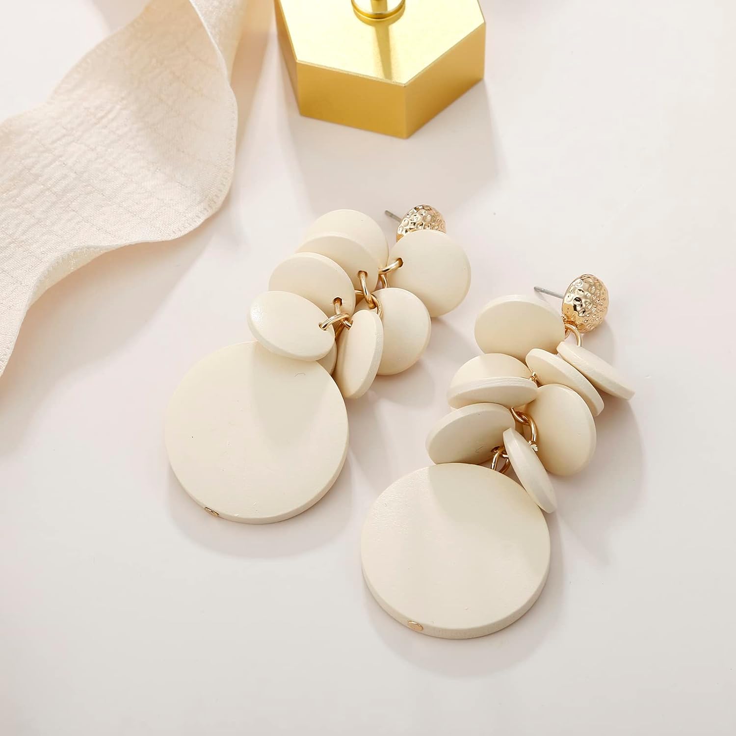 Colorful Layered Wooden Earrings, Bohemian Dangle Drop Earrings for Women - Image 3