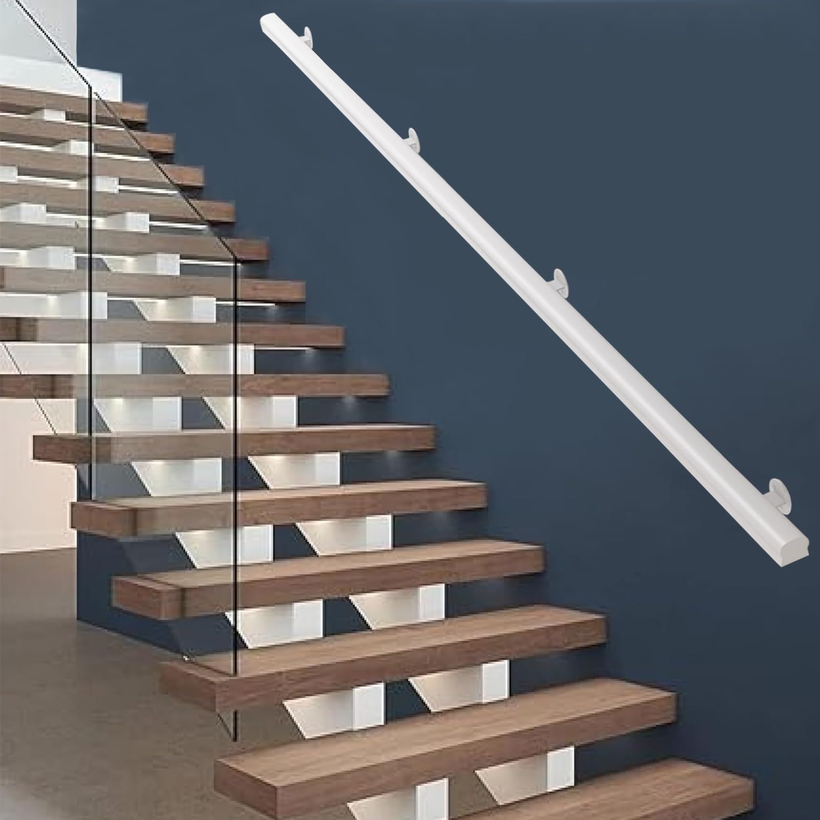 Main courante escalier antidérapante en bois blanc de 1,8 m
