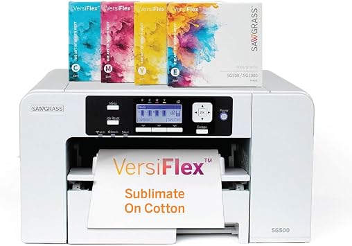 Sawgrass SG500 VersiFlex Sublimation Printer | Transfer to Cotton, Metal, Wood & Polyester | Anti-Clog Tech | Includes Soft-Touch Infusible Inks & 8.5x11 Transfer Paper