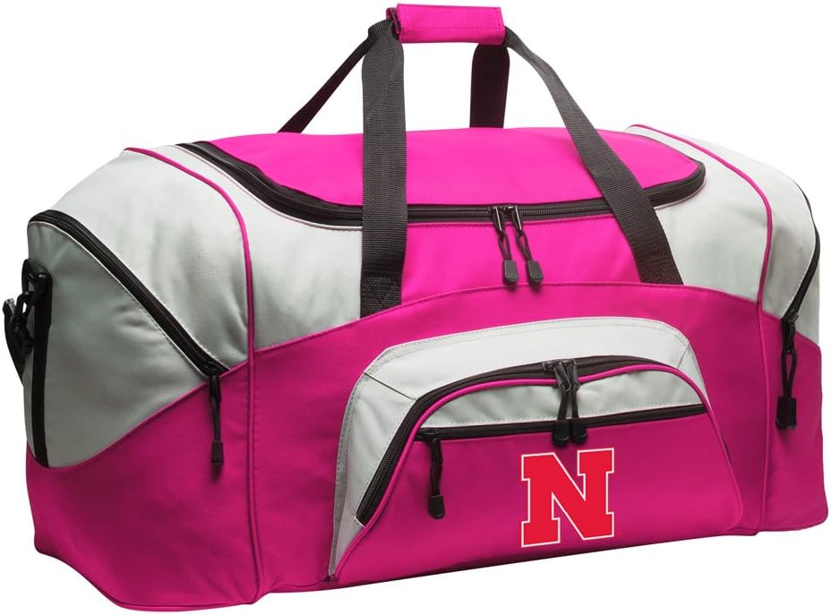LARGE Nebraska Huskers Duffel Bag University of Nebraska Suitcase or Gym Bag For Her (Pink)