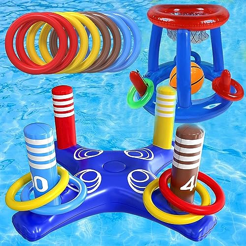Consejos y reviews para comprar Piscinas inflables con juegos de esta semana. 33 GLURIZ Juego De Juguetes De Piscina, Juego Inflable de Lanzamiento, Juego Inflable de Lanzamiento, Juguetes Inflables para Alberca, Juego Inflable con Anillos, Juguetes...