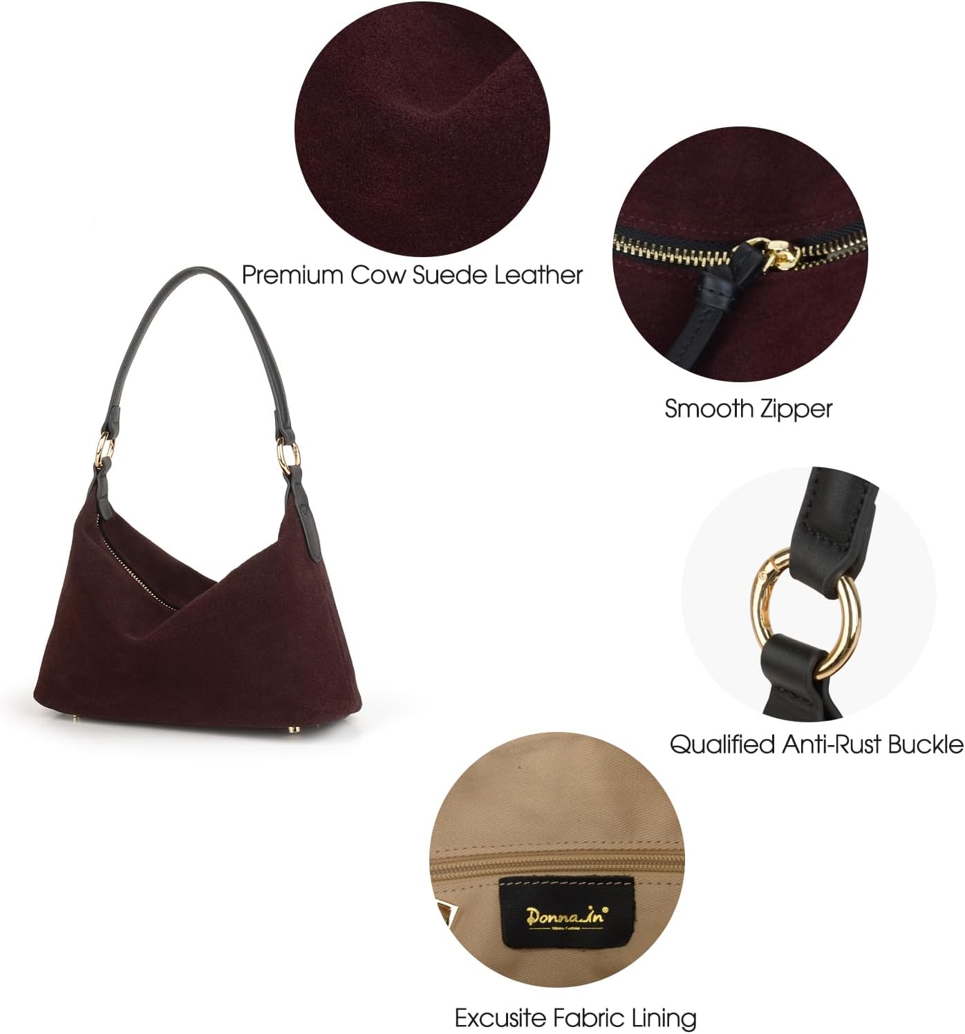 Slouchy Suede Crescent Hobo Bag for Women, Suede Trendy Shoulder Satchels Bag and Work Tote Bags for Women - Image 5