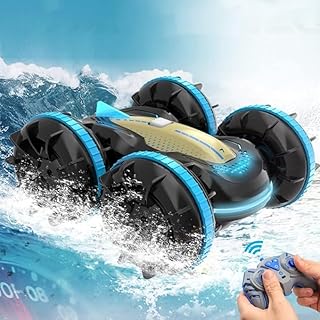 3T6B Amphibious Remote Controlled Car, 360° Flip Double-Sided Stunt Vehicle, 4WD RC Car & Crawler with LED Light, 2 Batteries, Outdoor Remote Controlled Off-Road Pool Beach Toy for Children