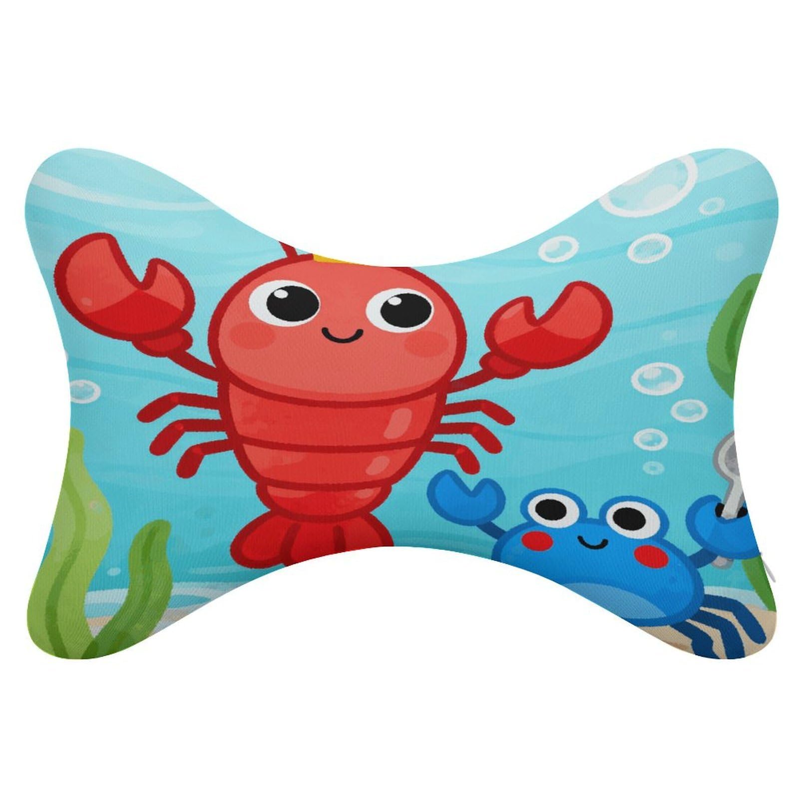 VstaDank - Lobster and Crab Car Neck Pillows Set of 2, Ergonomic Removable Bone Shaped Pillows, Soft Car Headrest Pillows for Office, Airplane