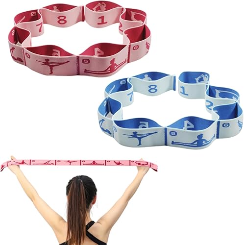 Miniatura 10 de Correa elástica de estiramiento para yoga con bucles, correas de estiramiento CEILIWEN para terapia física, banda elástica de estiramiento de 12