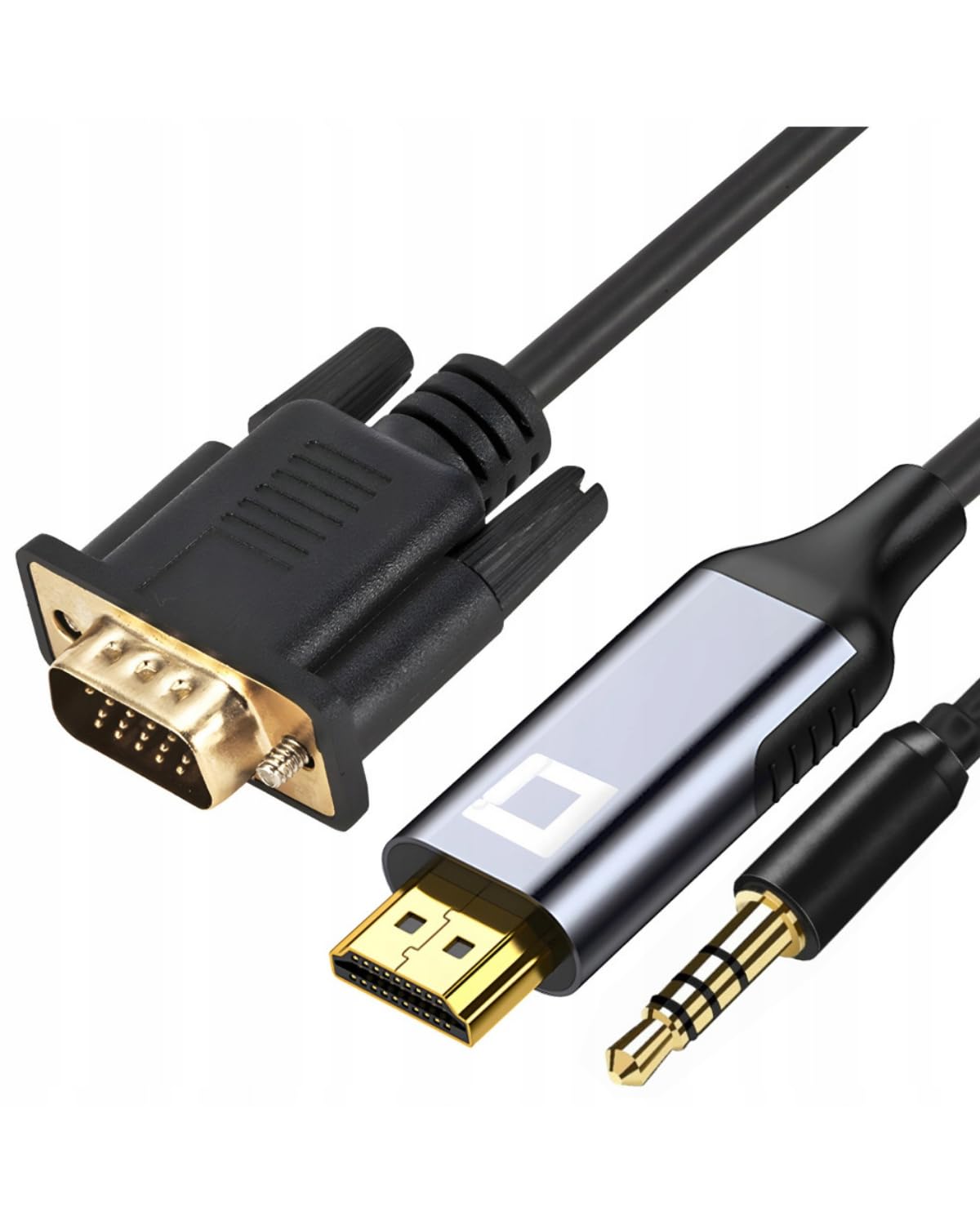 CO2 Kabel VGA D-SUB do HDMI 2K/60Hz z Audio Mini Jack, Full HD 1080p, Plug & Play, Pozłacany, Adapter jednokierunkowy, Konwerter, Kompatybilny z Monitorami, Projektorami, Aluminium Space Gray (3m)