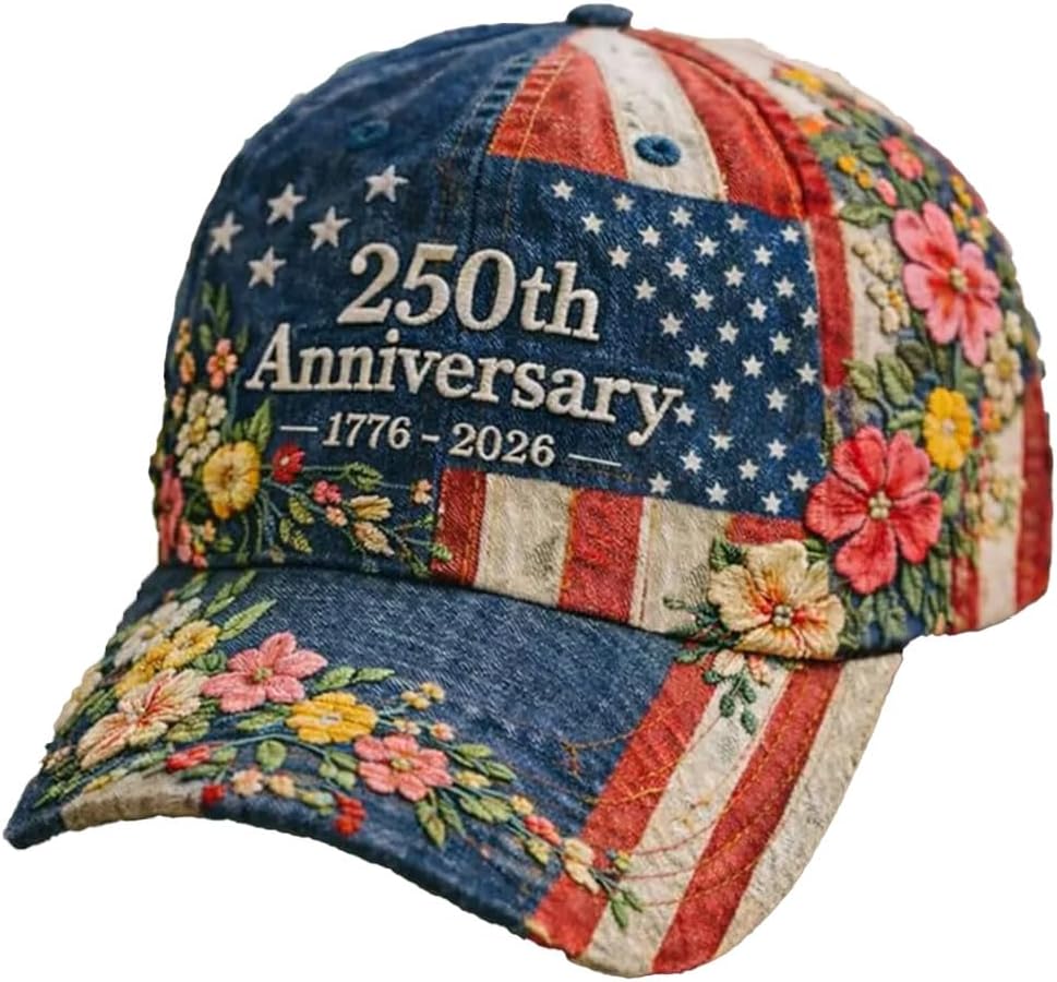 US Vintage Country Style 250th Anniversary Hat Floral American Flag Baseball Cap USA 250th Anniversary Hat