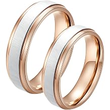 Rose Gold Wedding Ring Sets for Him and Her, 6MM Two Tone Brushed Stainless Promise Rings for Couples