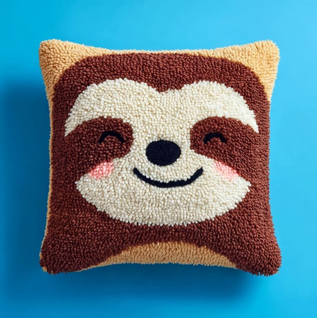 WallustrioaW Latch Hook Cushion Kits,Cute Sloth,Latch Hook Pillow Case Kits Embroidery Carpet Set DIY Needlework,17x17in