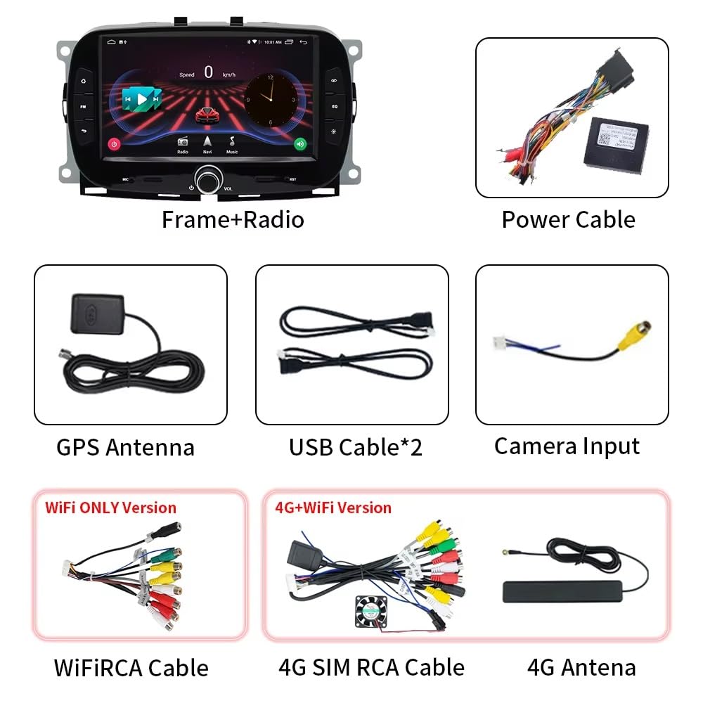 Autoradio da 9 pollici con Android 15 per FIAT 500 2016 2017 2018 2019,lettore multimediale per auto con GPS,comandi al volante,telecamera di retromarcia,Bluetooth,vivavoce,DVR,telecamera HD,schermo