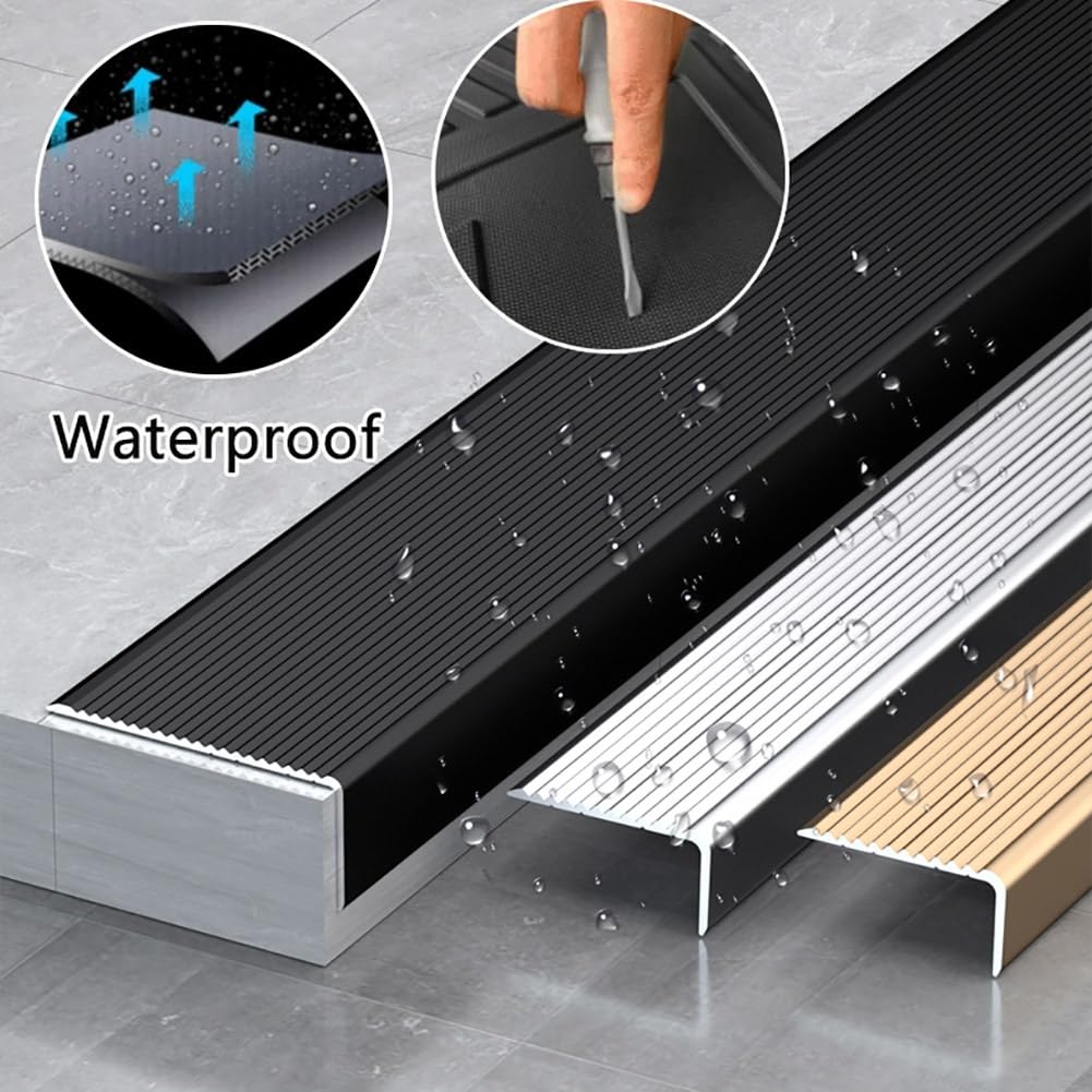 Perfil de protección antideslizante para borde de escalón en forma de L, 90/134 cm, perfil angular de aluminio para escalera, para interiores y exteriores(Plata,90cm/35in)