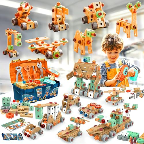CZOALX 168PCS Kids Tool Set with Toy Drill & Toolbox, STEM Construction Building Toys, Toddler Tool Kit for Kids Boys Girls Ages 3-4-5-6-7-8, Pretend Play Design & Drill Set