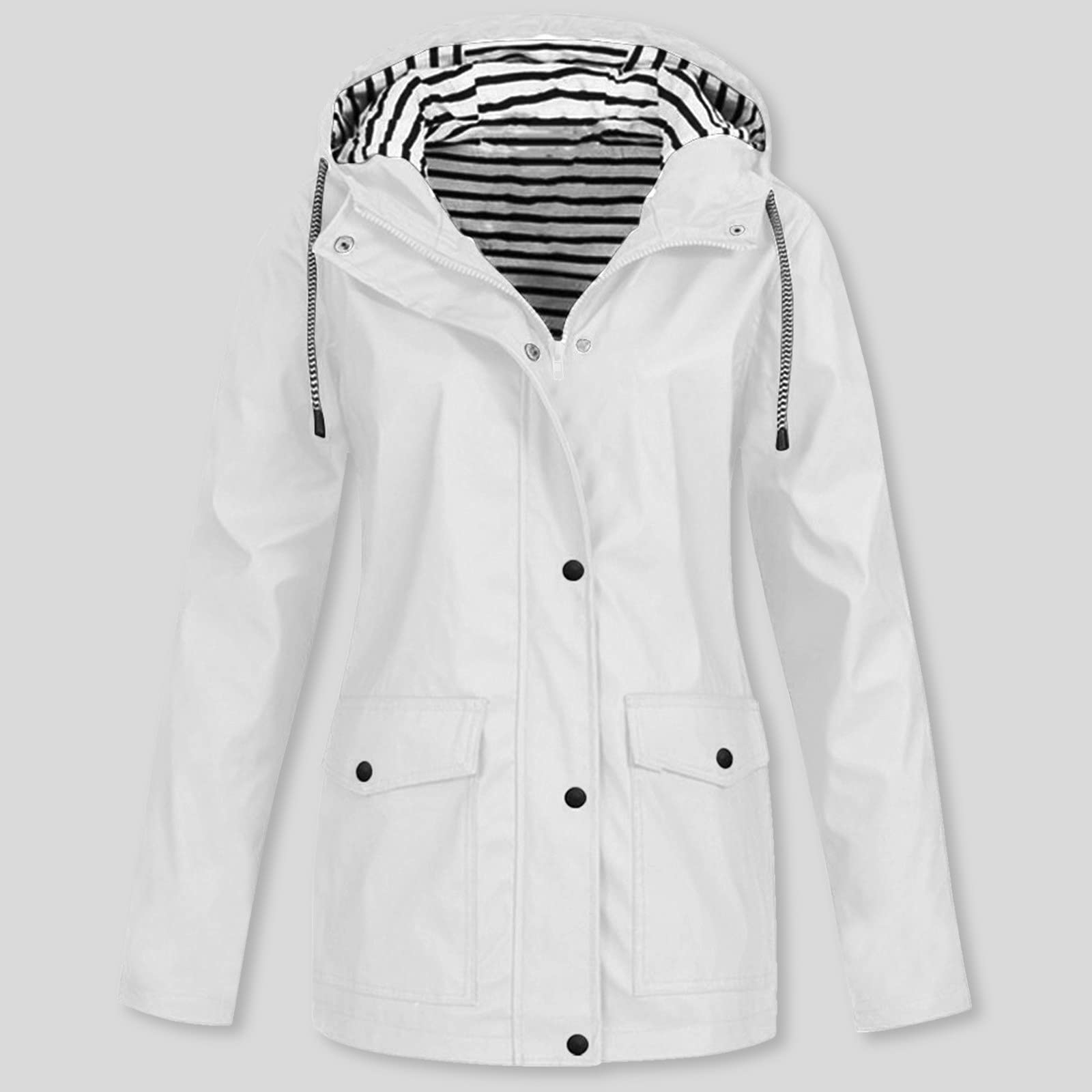 Chaqueta Cortavientos Con Capucha De Talla Grande Para Mujer, Abrigo Liso Informal Exteriores, Resistente Al Viento, Bolsillos Abrigos Mujer Invierno Pano Capelina Lluvia Chubasquero