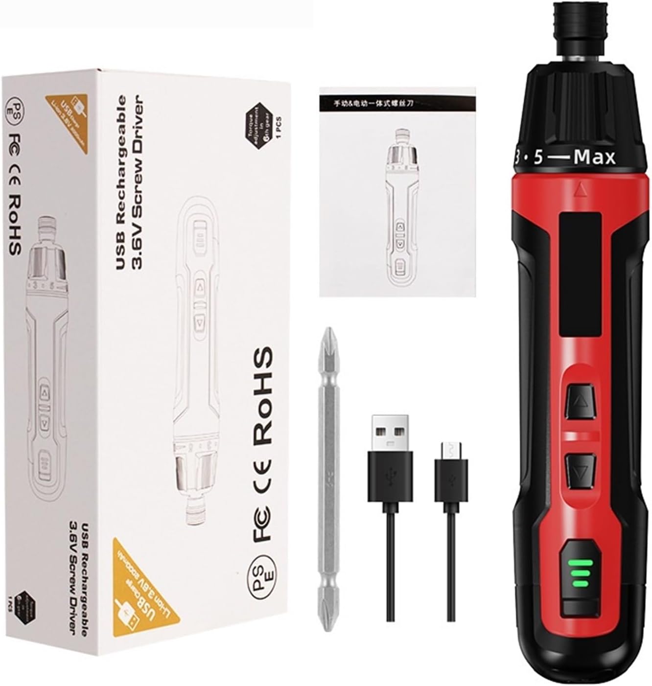 Third generation 3.6V Type-C rechargeable electric screwdriver set with 6-speed adjustment and high small electric screwdriver