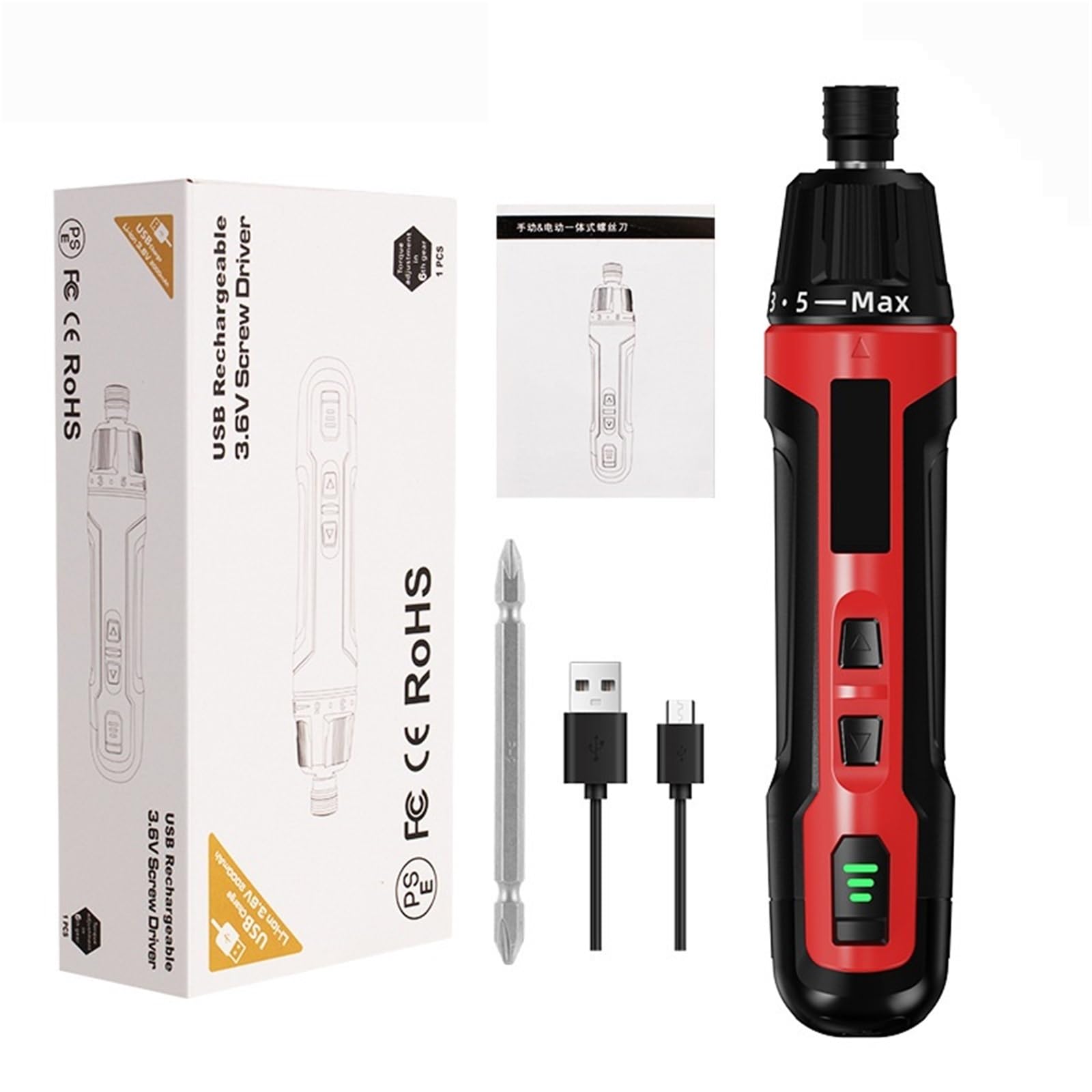 Tournevis électrique 3,6V rechargeable de 3e génération avec kit d'embouts Type-C