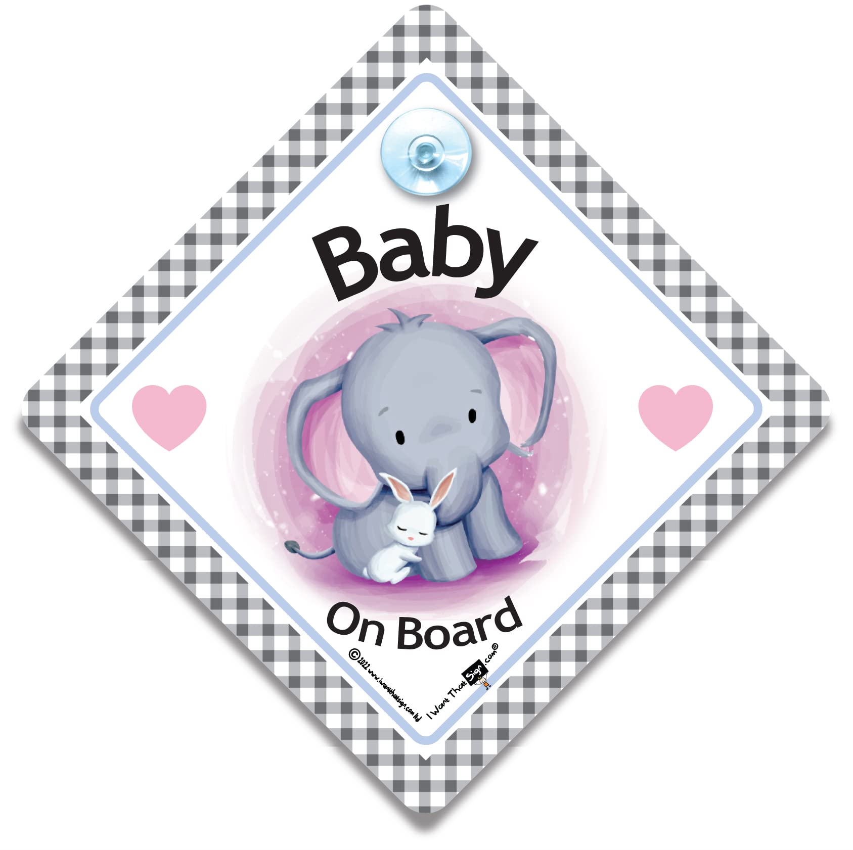 Elephant and Rabbit Baby On Board Car Sign, Baby on Board Sign with Suction Cup Attachment for New Borns and new Mothers