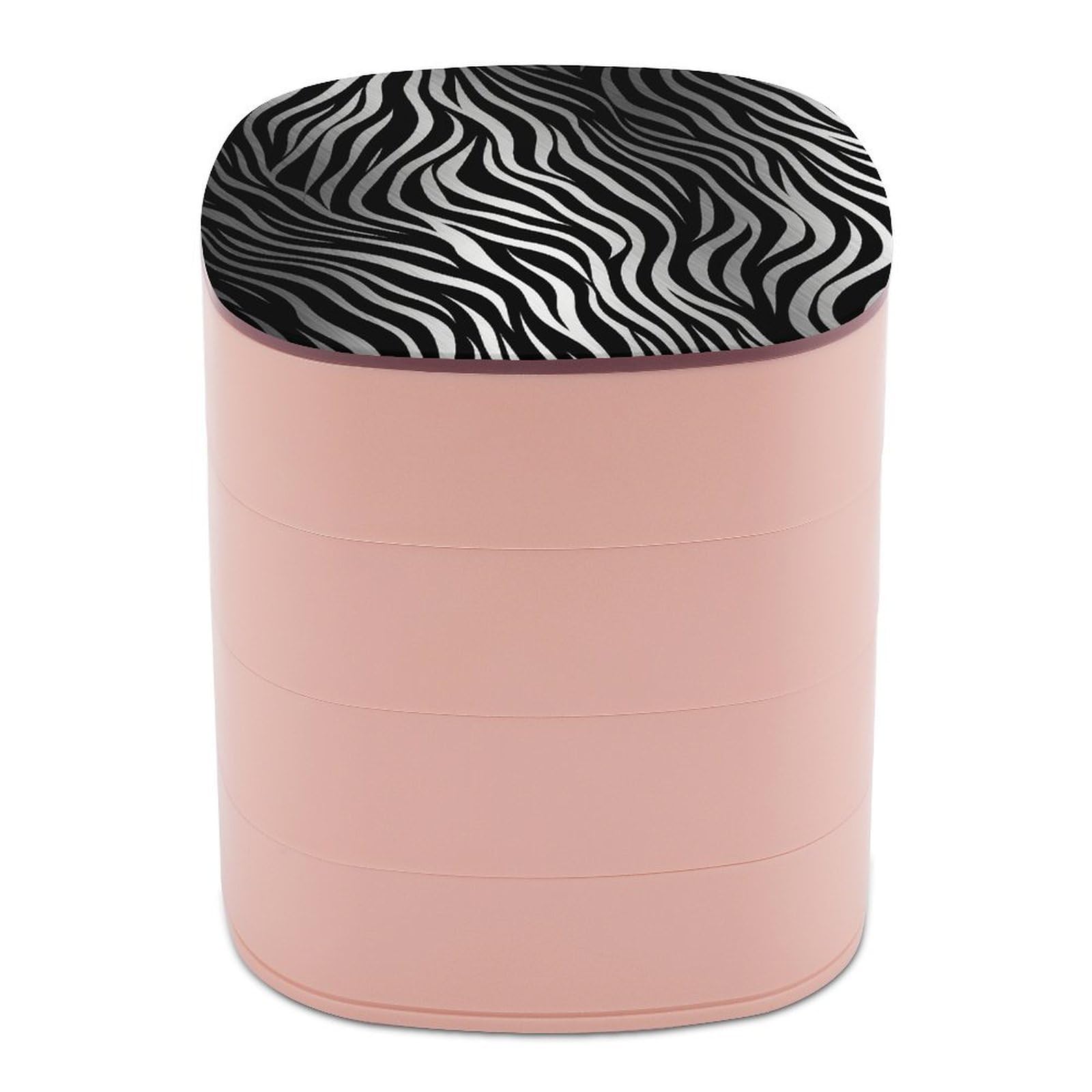 VstaDank Zebra Print Jewelry Box 360° Rotatable Jewelry Organizer 4 Layers Jewelry Case with Lid Fashion Portable Earring Holder for Bracelets Rings Bracelets Vanity