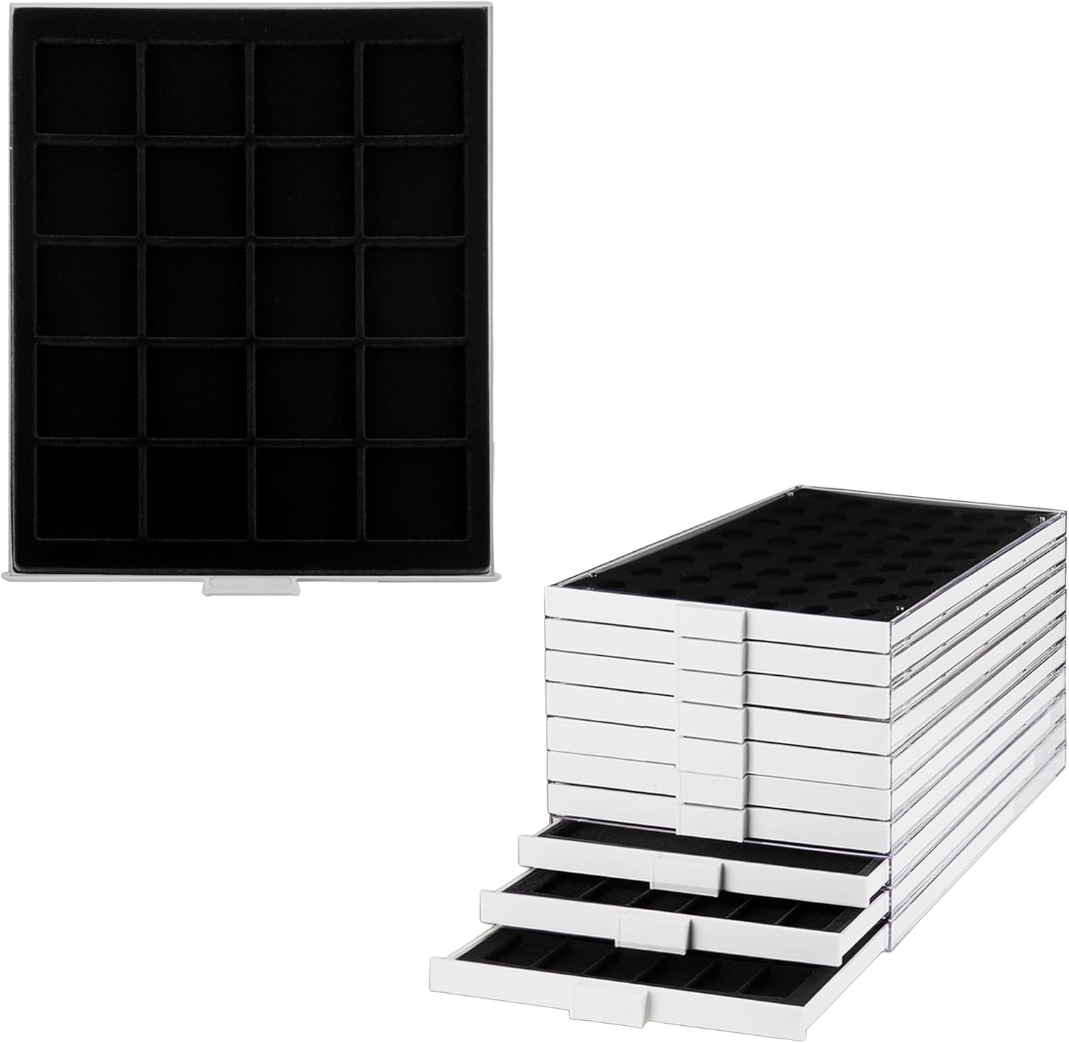 Prophila Collection Coin Box Gray 20 Angular Compartments for Coins Up to 47mm, Black Insert