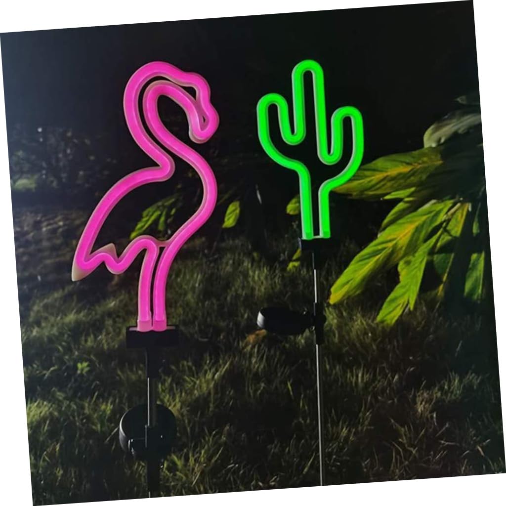 DECHOUS Luci Solari da Giardino 2 Pezzi Design Unico Flamingo e Cactus a LED per Esterno in Plastico e Ferro Decorazione Giardino Outdoor