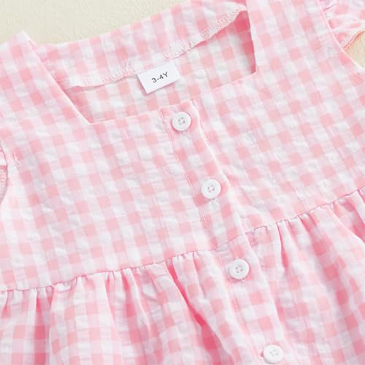Conjunto Verano para Niñas Pequeñas Color Liso/Cuadros Sin Mangas Con Volantes Camisetas y Pantalones Anchos de Lino Ropa Infantil de Primavera - 4