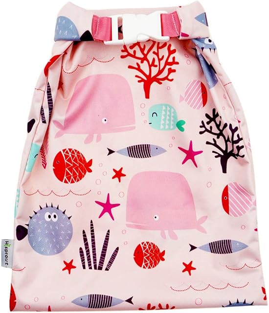 Hisprout Grab and Go Waterproof Washable Reusable Diaper Wet Bag (Pink Fish)
