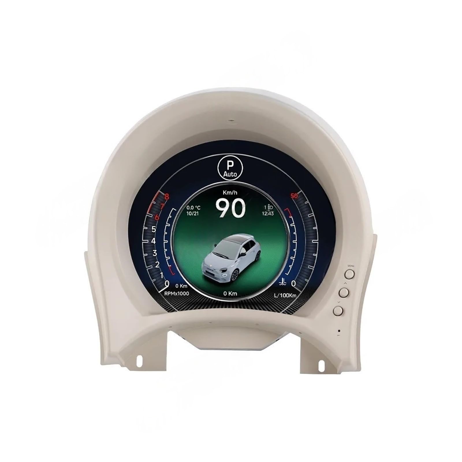 Tachimetro LCD da 7 pollici con schermo rotondo, compatibile con Fiat 500 2007-2024, strumento digitale for pannello di pilotaggio virtuale