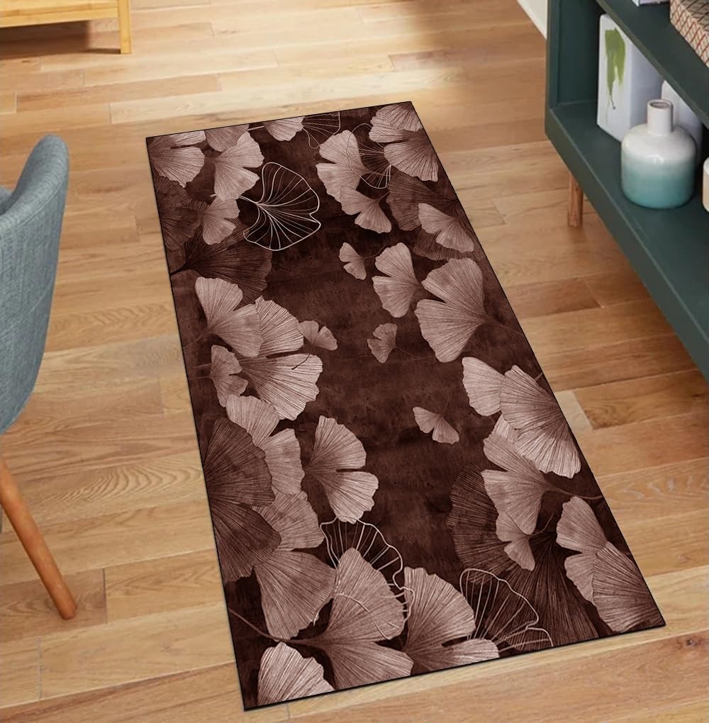 Alfombra de pasillo vintage con diseño de hojas, acabado antideslizante marrón de 80x100 cm