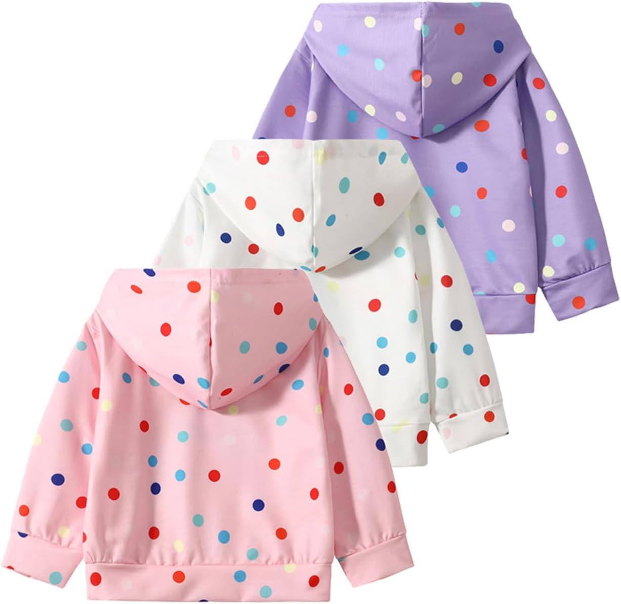 JOLYSHILD Girl's 3 Piece Hoodies Outfits Rainbow Colorful Dots Hoodie Sweatshirt Set Multicolor 3-12Y - Image 2