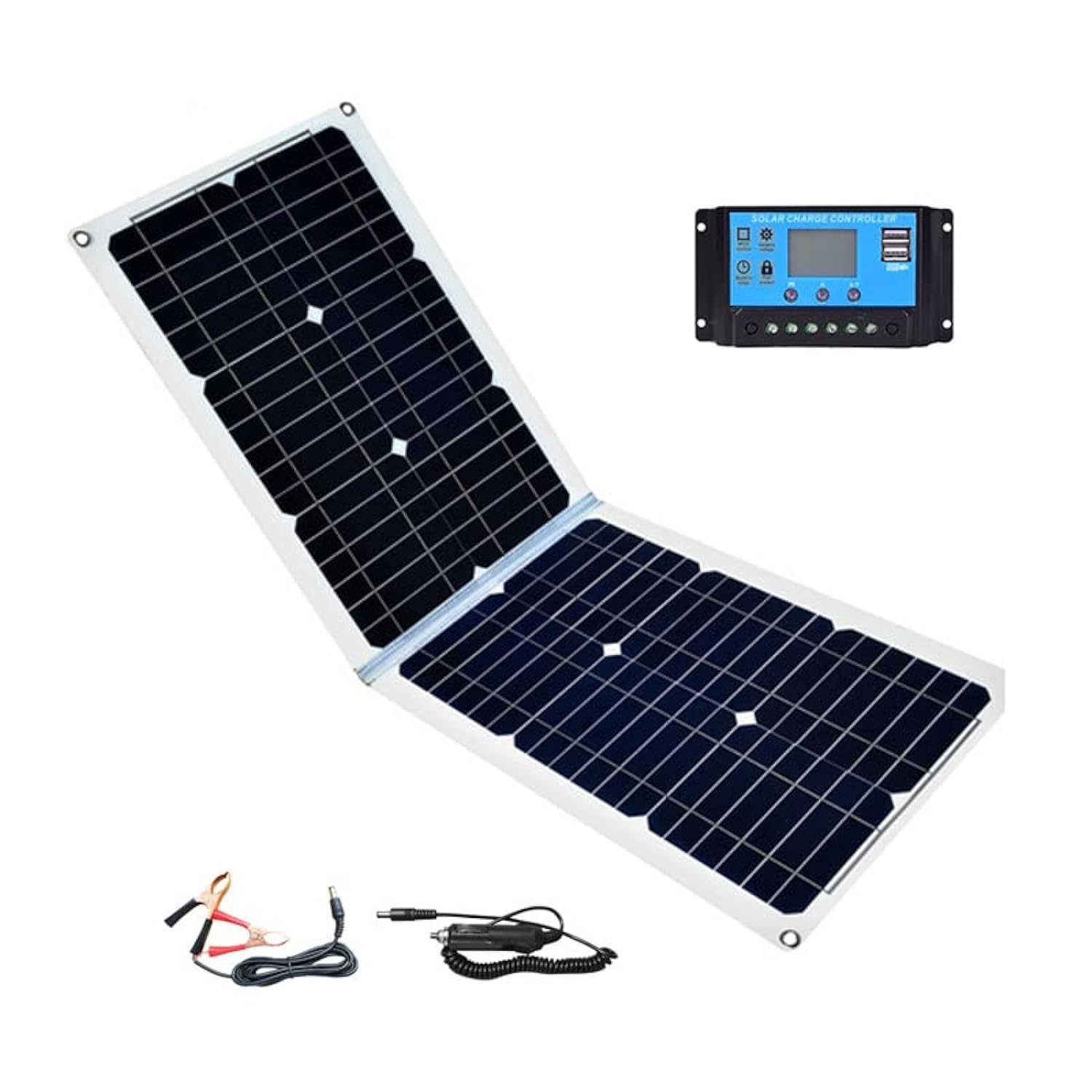Razuvious Solar Panels, 50W 18V Foldable ETFE Monocrystalline Solar Suitcase Portable with 10A Charge Controller/5V 4A USB, for Travel Camping Fishing (50W)