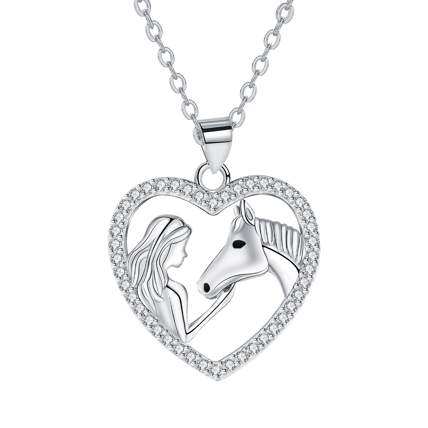 Arrebol Collar Niña y Caballo Plata de Ley 925 para Mujer Corazón Colgante con Joyería de Caballo,Originales Regalos Cumpleaños Para Mujeres Niña Mamá Esposa Novia Hermana