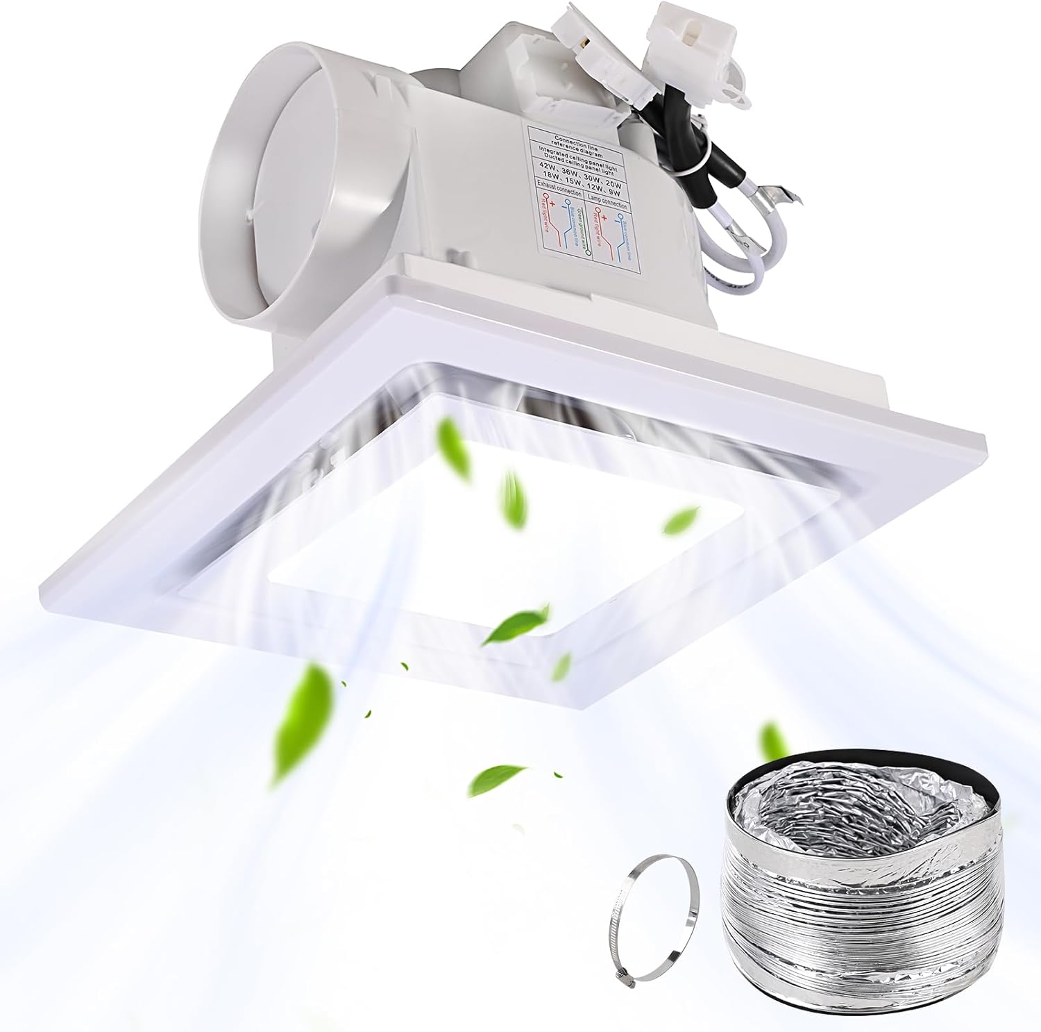 Square Bathroom Exhaust Fan with LED Light, 110 CFM 30W 4 Inch Duct