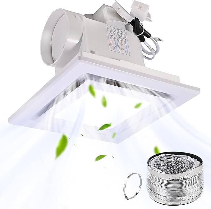FEITON Square Bathroom Exhaust Fan with LED Light, 110 CFM 30W 4 Inch ...